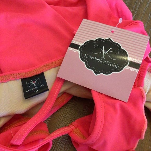 Kandi Kouture Pink Mesh Ruffled One Piece Dance Leotard Size TM - Picture 6 of 9